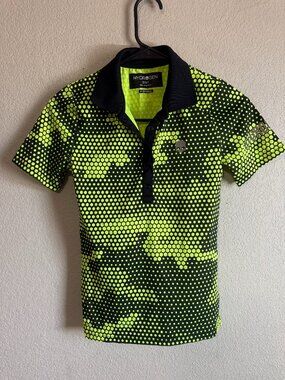 Hydrogen Golf Black Neon Green Hex Camo Polo Shirt X-Small Check Measurements